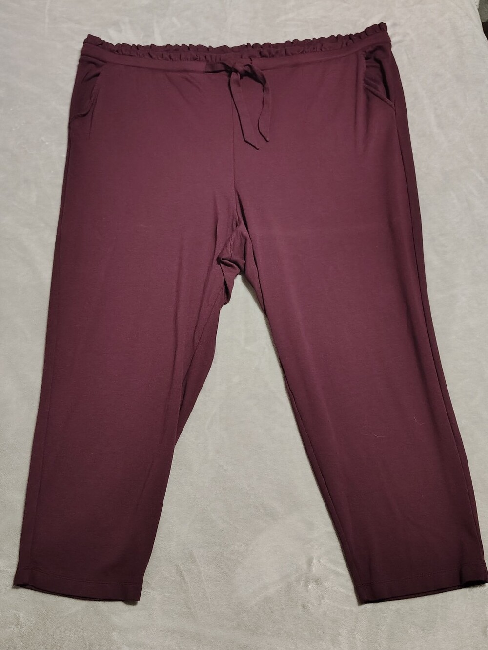 Stretchy Cropped Ankle Burgundy Ruffle Adjustable Tie Torrid Pants Size 4